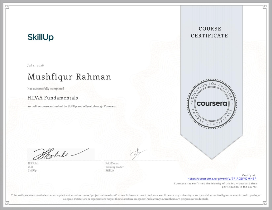 HIPAA Fundamentals Certificate